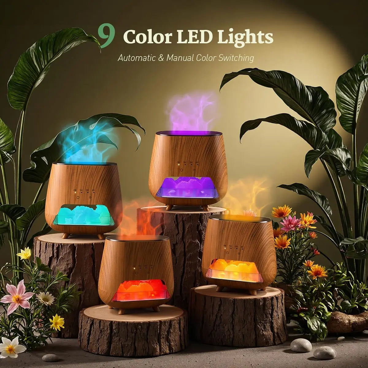 Transform Your Space with the Upgraded Colorful Flame Essential Oil Diffuser – 9-Color LED Aromatherapy & Humidifier Combo for Ultimate Relaxation and Comfort