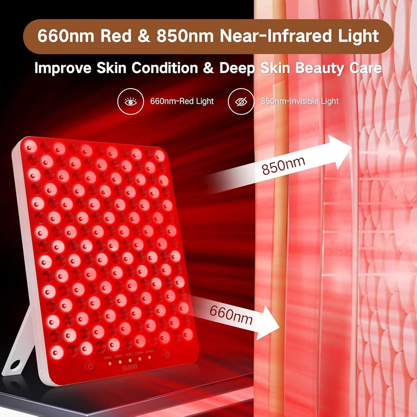 Revitalize Your Skin with the SUXIO Red Light Therapy Lamp - 165 LED Device for Face & Body, Portable Deep 660Nm - 850Nm Infrared Treatment, Stylish White Design