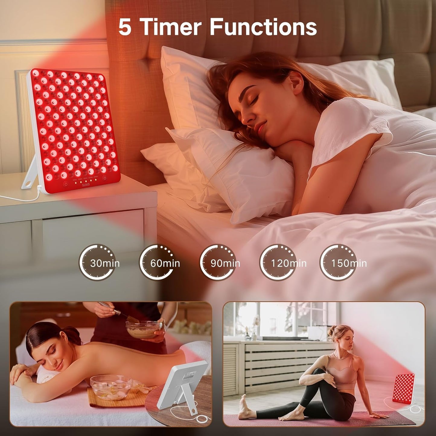 Revitalize Your Skin with the SUXIO Red Light Therapy Lamp - 165 LED Device for Face & Body, Portable Deep 660Nm - 850Nm Infrared Treatment, Stylish White Design