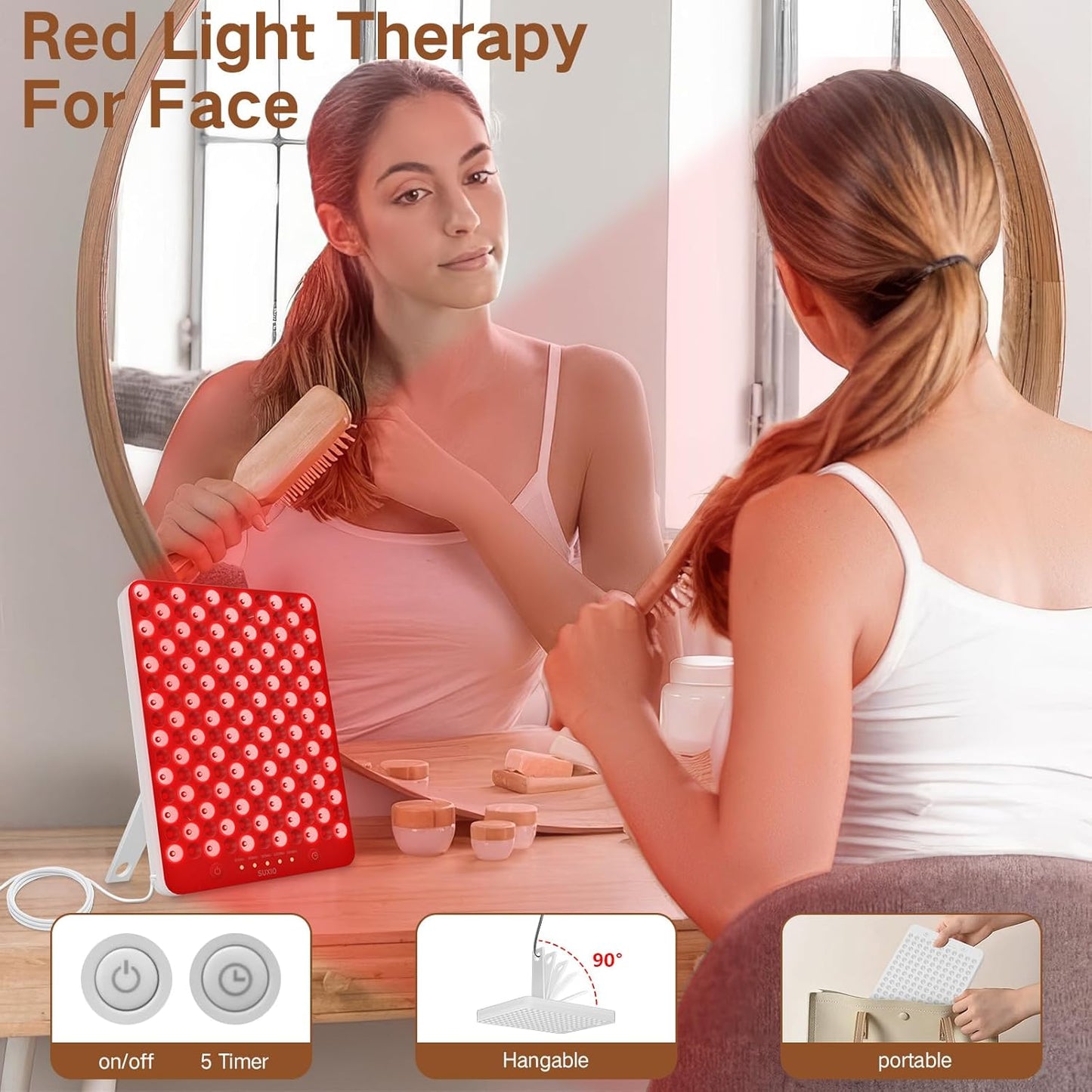Revitalize Your Skin with the SUXIO Red Light Therapy Lamp - 165 LED Device for Face & Body, Portable Deep 660Nm - 850Nm Infrared Treatment, Stylish White Design