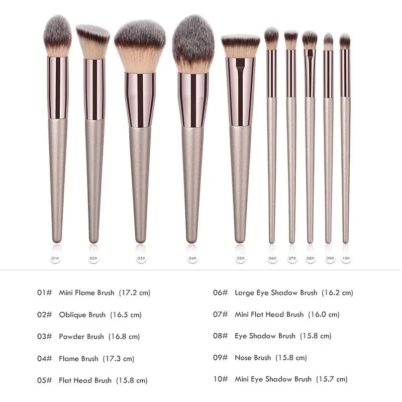 Transform Your Beauty Routine with the 10-Piece Luxury Champagne Makeup Brush Set - Perfect for Flawless Foundation, Blush, Eyeshadow, and Highlighter Application!