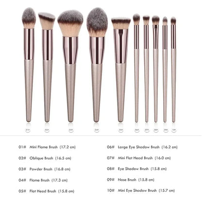 Transform Your Beauty Routine with the 10-Piece Luxury Champagne Makeup Brush Set - Perfect for Flawless Foundation, Blush, Eyeshadow, and Highlighter Application!