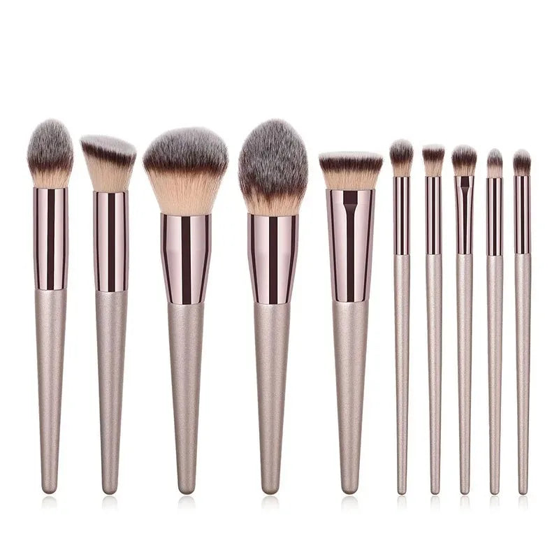 Transform Your Beauty Routine with the 10-Piece Luxury Champagne Makeup Brush Set - Perfect for Flawless Foundation, Blush, Eyeshadow, and Highlighter Application!